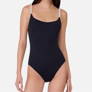 Kate Spade Black One-Piece Swimsuit with Pearl Straps